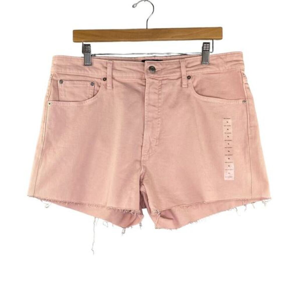 Free Assembly Shorts Womens 14 Peachy Pink‎ Frayed Hem Denim Stretch High Rise